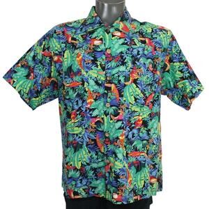 Vintage Toucan Dance Fast Lane Hawaiian Shirt Mens M Tropical Aloha
